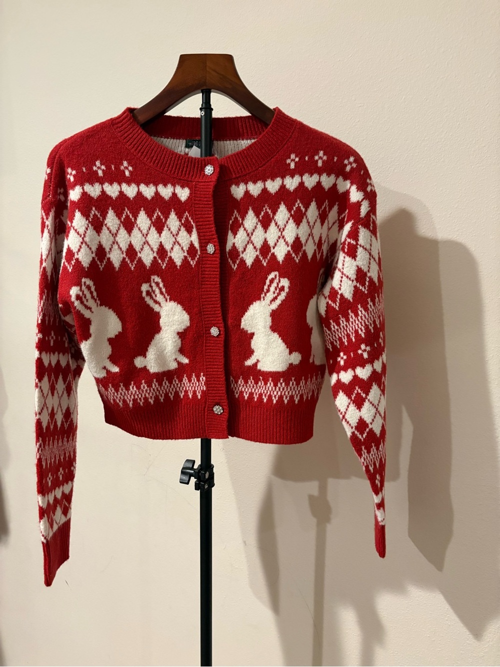 wild fable Red and White Rabbit Pattern Cardigan XS